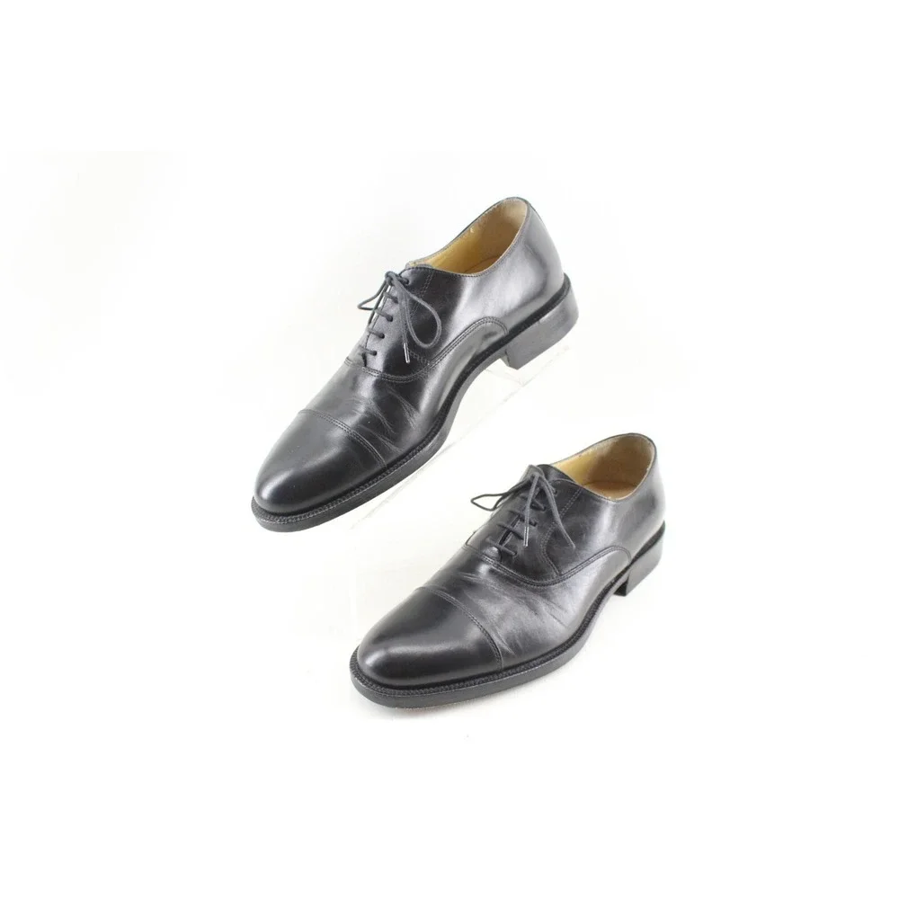 Johnson Murphy Signature Series Mens 8M Black Leather Lace up Dress Shoe Cap Toe
